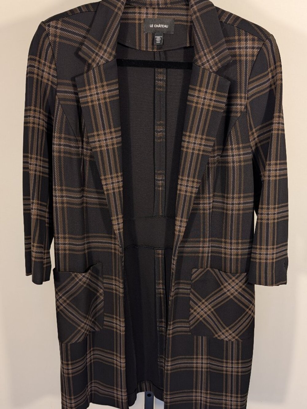 Le Château Black & Brown Plaid Ponte Blazer | Longline | Size S
